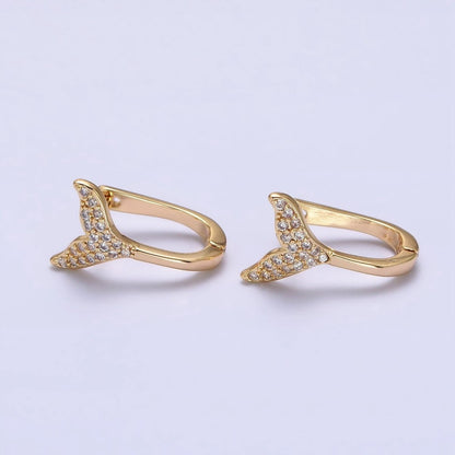16K Gold Filled Micro Paved Ocean Tail 13mm English Lock Earrings in Gold &amp; Silver | AB1491 AB1492