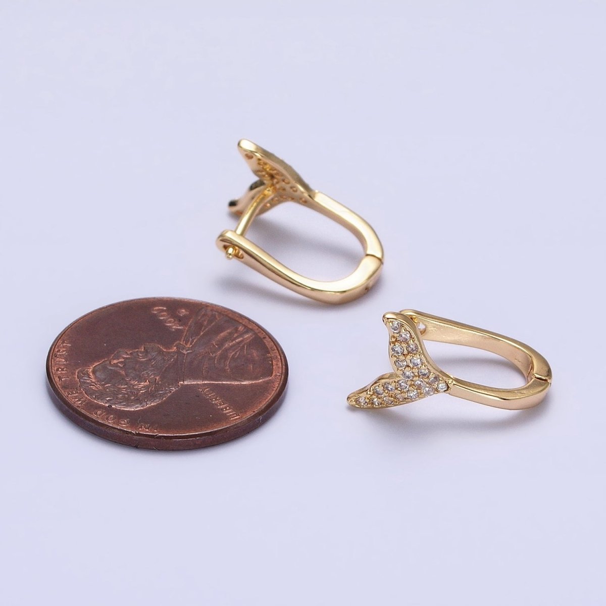 16K Gold Filled Micro Paved Ocean Tail 13mm English Lock Earrings in Gold &amp; Silver | AB1491 AB1492