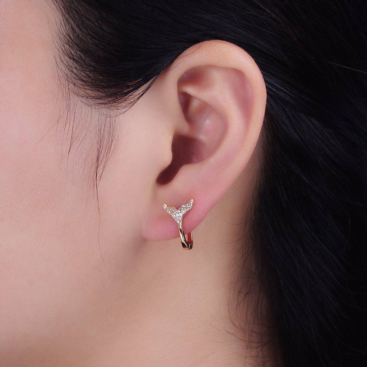 16K Gold Filled Micro Paved Ocean Tail 13mm English Lock Earrings in Gold &amp; Silver | AB1491 AB1492