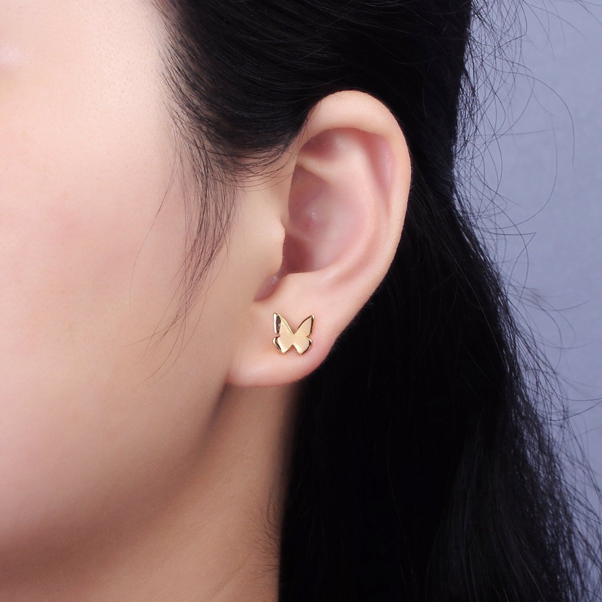 16K Gold Filled Mini Butterfly Mariposa Minimalist Stud Earrings | AE898