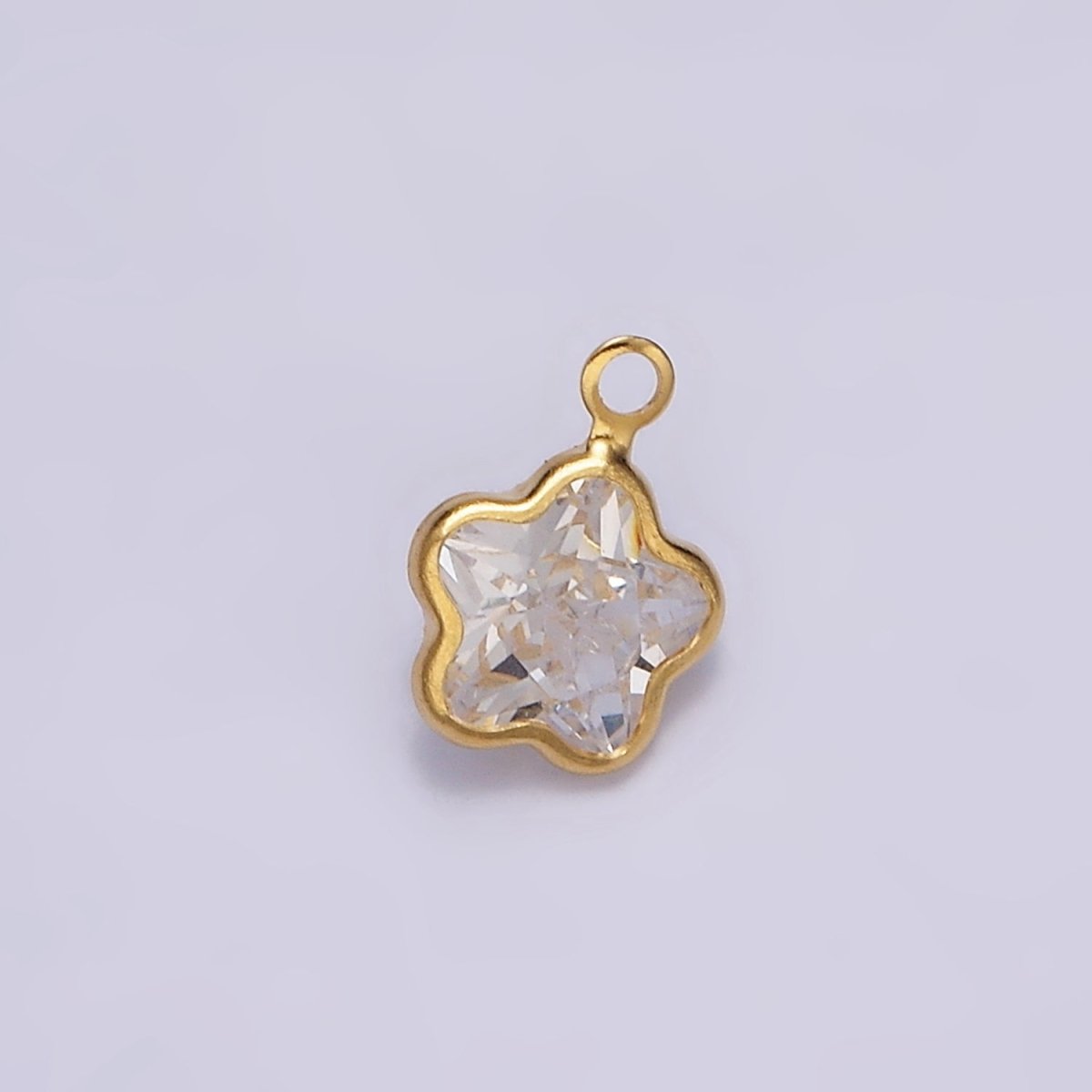 16K Gold Filled Mini Celestial Star Flower Clear Crystal CZ Bezel Charm | N972