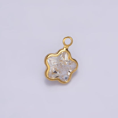 16K Gold Filled Mini Celestial Star Flower Clear Crystal CZ Bezel Charm | N972