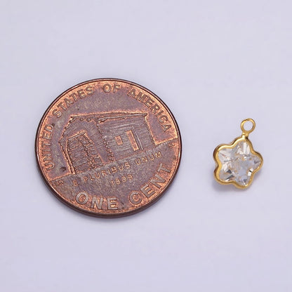 16K Gold Filled Mini Celestial Star Flower Clear Crystal CZ Bezel Charm | N972