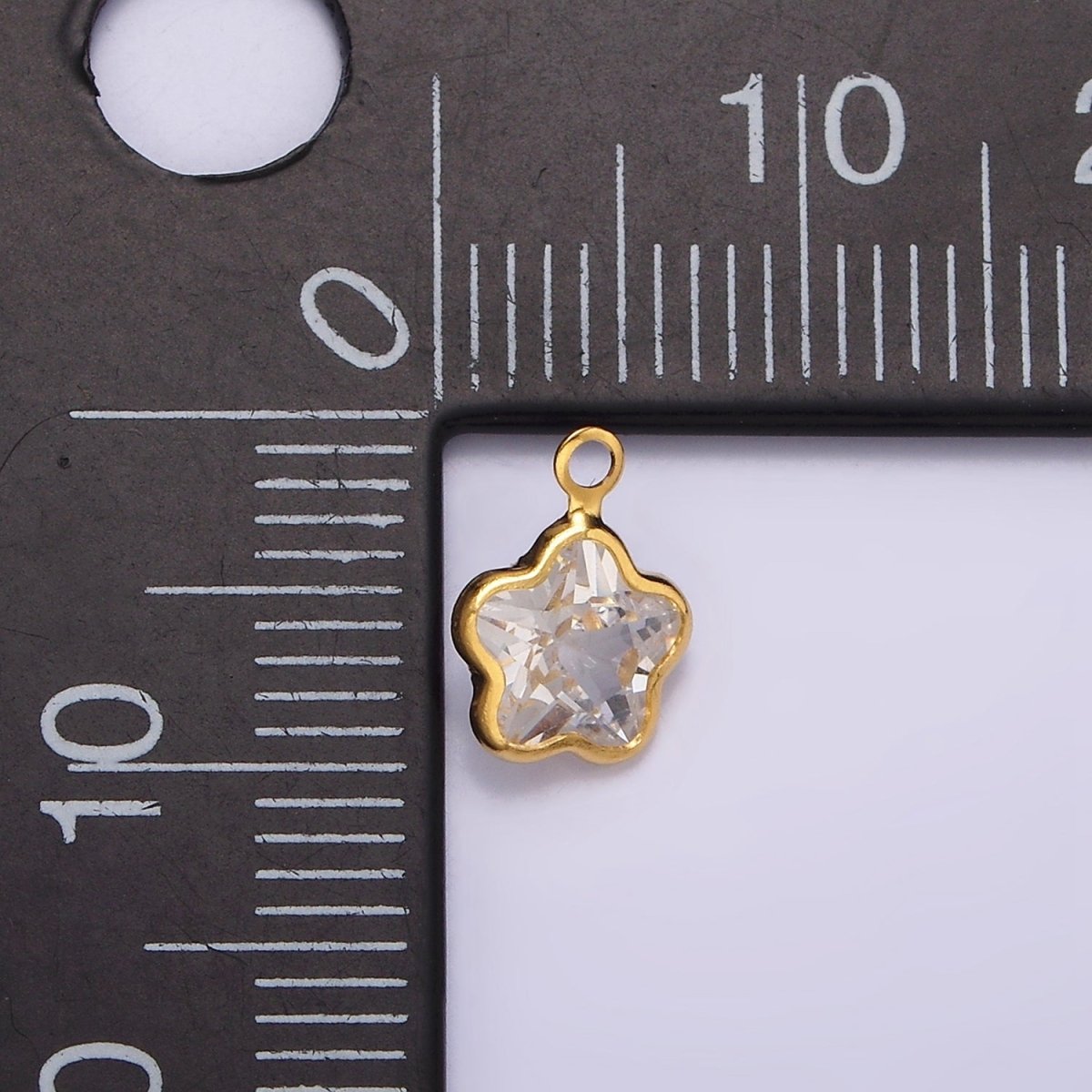 16K Gold Filled Mini Celestial Star Flower Clear Crystal CZ Bezel Charm | N972