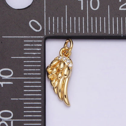16K Gold Filled Mini Clear Micro Paved CZ Angel Feathered Wings Add-On Charm | AC1157