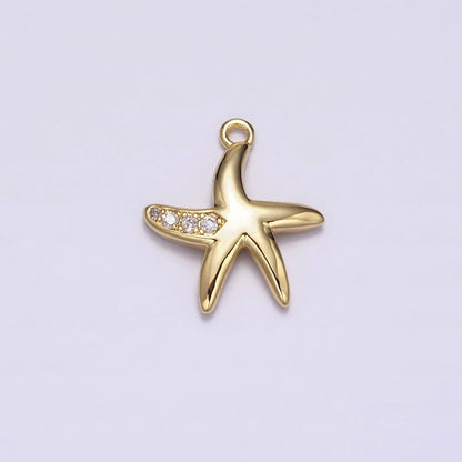 16K Gold Filled Mini Clear Micro Paved CZ Star Fish Ocean Animal Add-On Charm | N942
