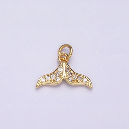 16K Gold Filled Mini Dolphin Tail Ocean Animal Clear Micro Paved CZ Add-On Charm | AC1163