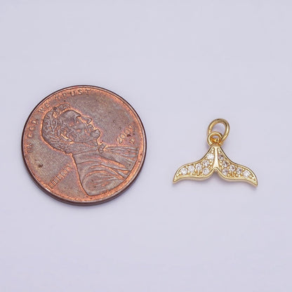 16K Gold Filled Mini Dolphin Tail Ocean Animal Clear Micro Paved CZ Add-On Charm | AC1163