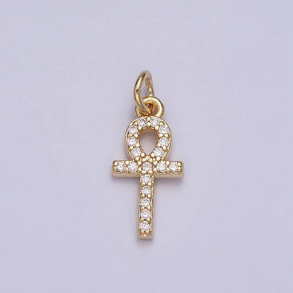 16K Gold Filled Mini Egyptian Ankh Cross Micro Paved CZ Add-On Charm | AC1142
