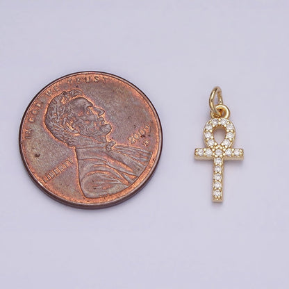16K Gold Filled Mini Egyptian Ankh Cross Micro Paved CZ Add-On Charm | AC1142