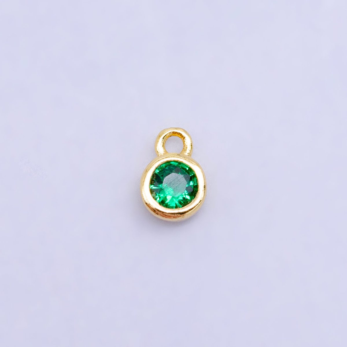 16K Gold Filled Mini Green, Clear, ETC CZ Round Charm | W141-W144