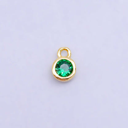 16K Gold Filled Mini Green, Clear, ETC CZ Round Charm | W141-W144