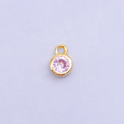 16K Gold Filled Mini Green, Clear, ETC CZ Round Charm | W141-W144