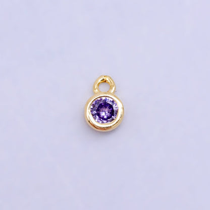 16K Gold Filled Mini Green, Clear, ETC CZ Round Charm | W141-W144