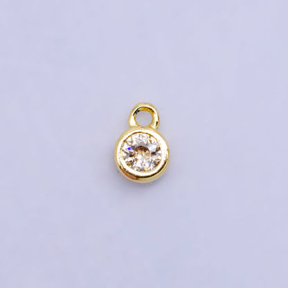 16K Gold Filled Mini Green, Clear, ETC CZ Round Charm | W141-W144