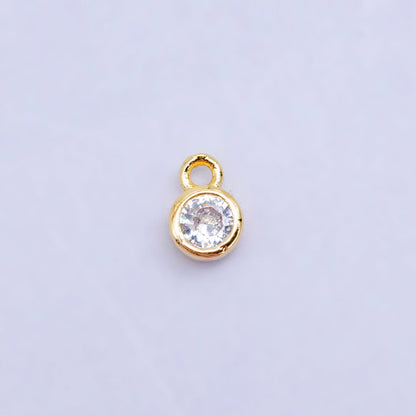 16K Gold Filled Mini Green, Clear, ETC CZ Round Charm | W141-W144