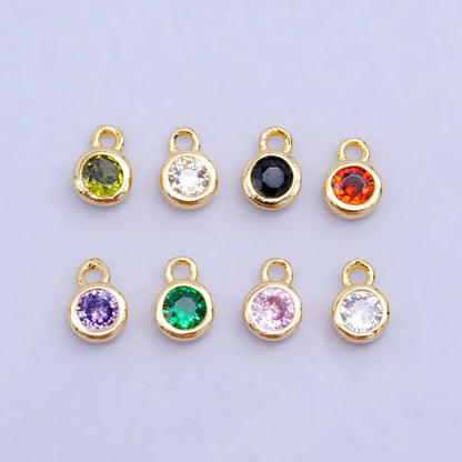 16K Gold Filled Mini Green, Clear, ETC CZ Round Charm | W141-W144