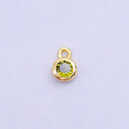 16K Gold Filled Mini Green, Clear, ETC CZ Round Charm | W141-W144