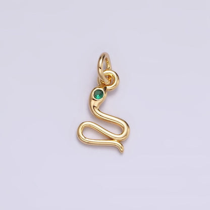 16K Gold Filled Mini Green-Eyed CZ Serpent Snake Charm | N-955