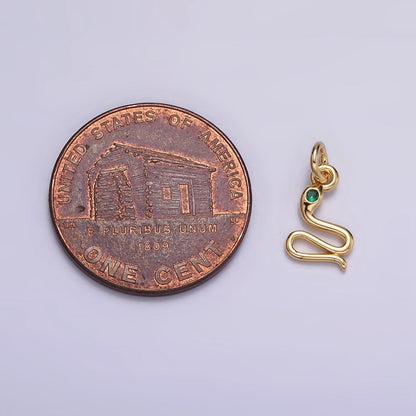 16K Gold Filled Mini Green-Eyed CZ Serpent Snake Charm | N-955