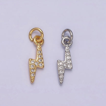 16K Gold Filled Mini Micro Paved CZ Lightning Bolt Add-On Charm in Gold &amp; Silver | AC1067 AC1068