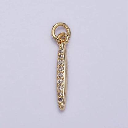 16K Gold Filled Mini Oblong Linear Bar Micro Paved CZ Add-On Charm | AC1160