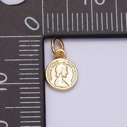 16K Gold Filled Mini Round Quarter Coin Face Portrait Round Add-On Charm | AC1168