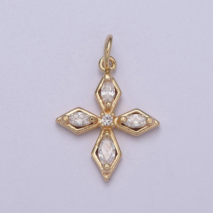 16K Gold Filled Mini Square Passion Religious Cross Marquise CZ Add-On Charm | AC1465