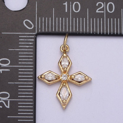 16K Gold Filled Mini Square Passion Religious Cross Marquise CZ Add-On Charm | AC1465