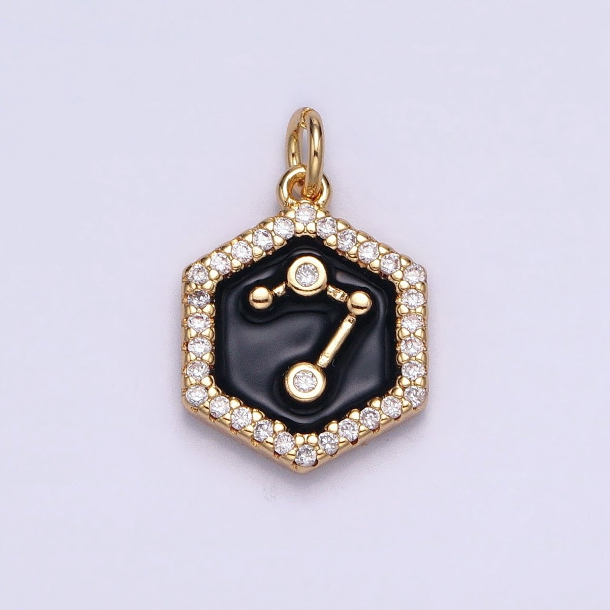 16K Gold Filled Mini Zodiac Sign Birth Star Constellation Black Enamel Hexagonal Hammered Add-On Charm | A-A1397-A-A1402