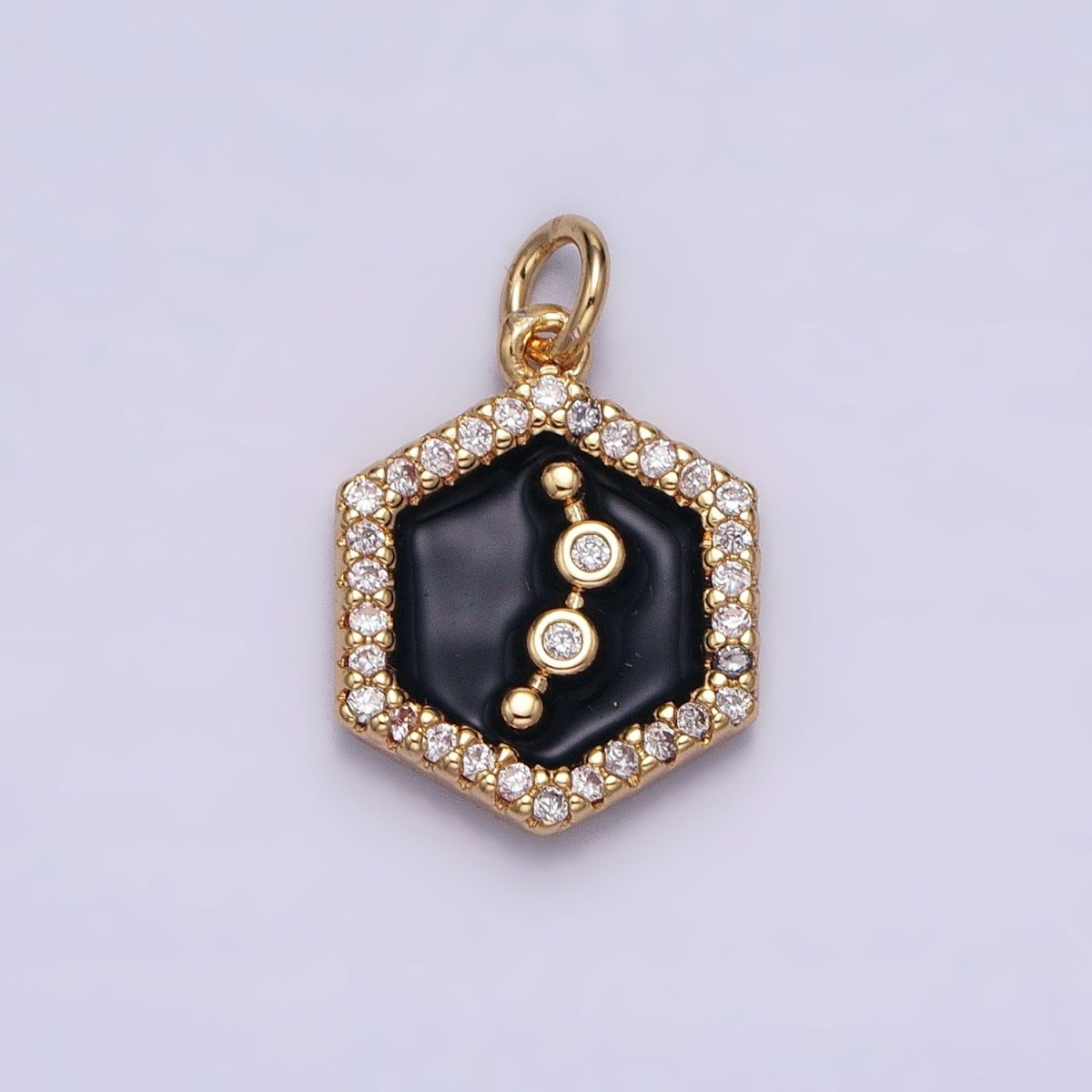 16K Gold Filled Mini Zodiac Sign Birth Star Constellation Black Enamel Hexagonal Hammered Add-On Charm | A-A1397-A-A1402