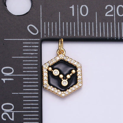 16K Gold Filled Mini Zodiac Sign Birth Star Constellation White Enamel Hexagonal Hammered Add-On Charm | A-A1391-A-A1396