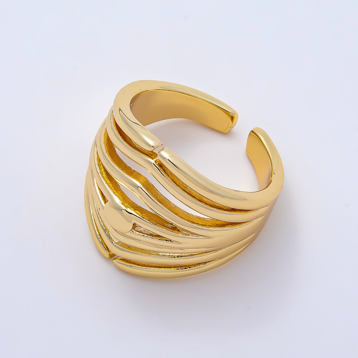 16K Gold Filled Minimalist Curved Wide Multi Band Ring | Rings-00173