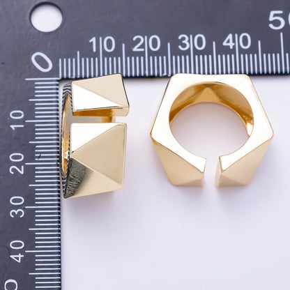 16K Gold Filled Minimalist Multifaceted Geometric Wide Band Ring | Rings-00308