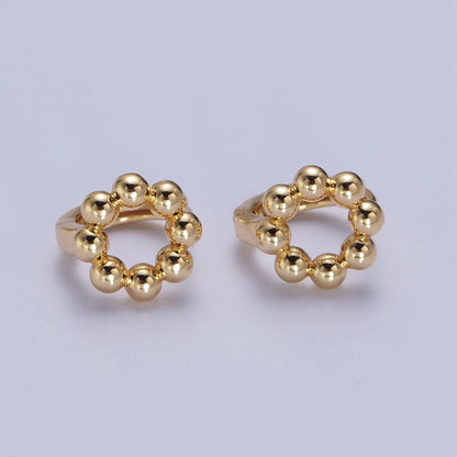 16K Gold Filled Minimalist Round Beaded Bubble Ball Huggie Hoop Earrings | AD-501