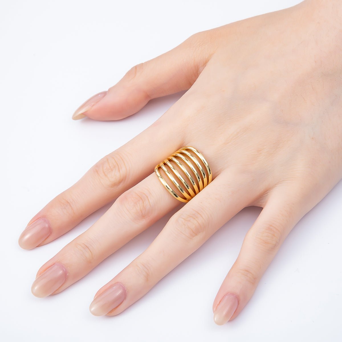 16K Gold Filled Minimalist Wide Multi Band Ring | Rings-00163