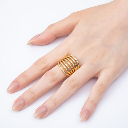 16K Gold Filled Minimalist Wide Multi Band Ring | Rings-00163