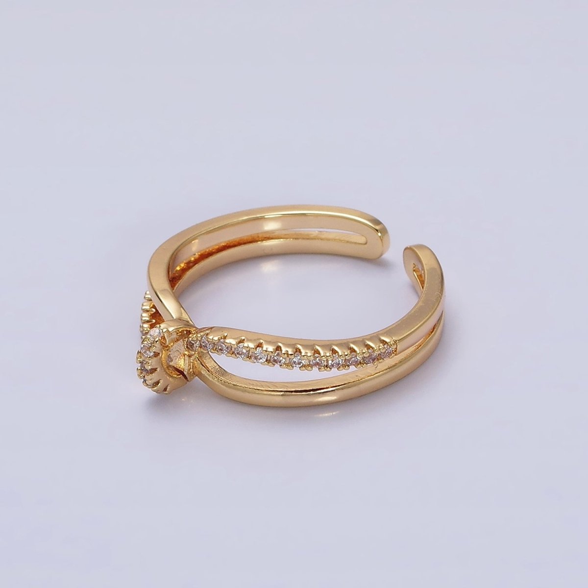 16K Gold Filled Mirco Paved Knot Double Band Ring in Gold &amp; Silver | O-1629 O-1630