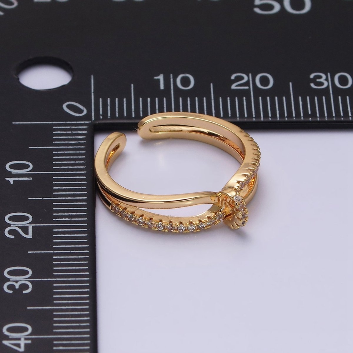 16K Gold Filled Mirco Paved Knot Double Band Ring in Gold &amp; Silver | O-1629 O-1630