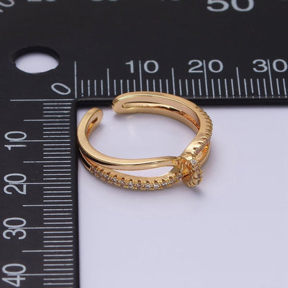 16K Gold Filled Mirco Paved Knot Double Band Ring in Gold &amp; Silver | O-1629 O-1630