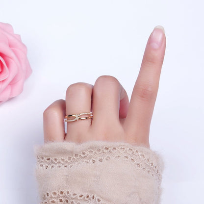 16K Gold Filled Mirco Paved Knot Double Band Ring in Gold &amp; Silver | O-1629 O-1630