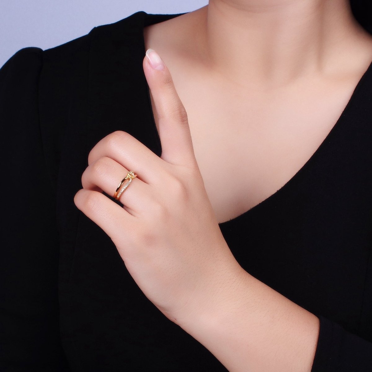16K Gold Filled Mirco Paved Knot Double Band Ring in Gold &amp; Silver | O-1629 O-1630