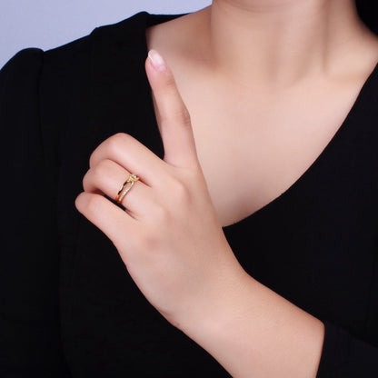 16K Gold Filled Mirco Paved Knot Double Band Ring in Gold &amp; Silver | O-1629 O-1630