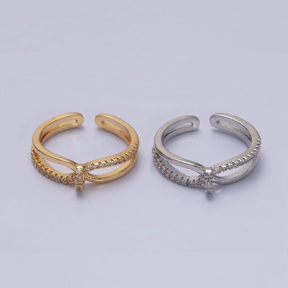 16K Gold Filled Mirco Paved Knot Double Band Ring in Gold &amp; Silver | O-1629 O-1630