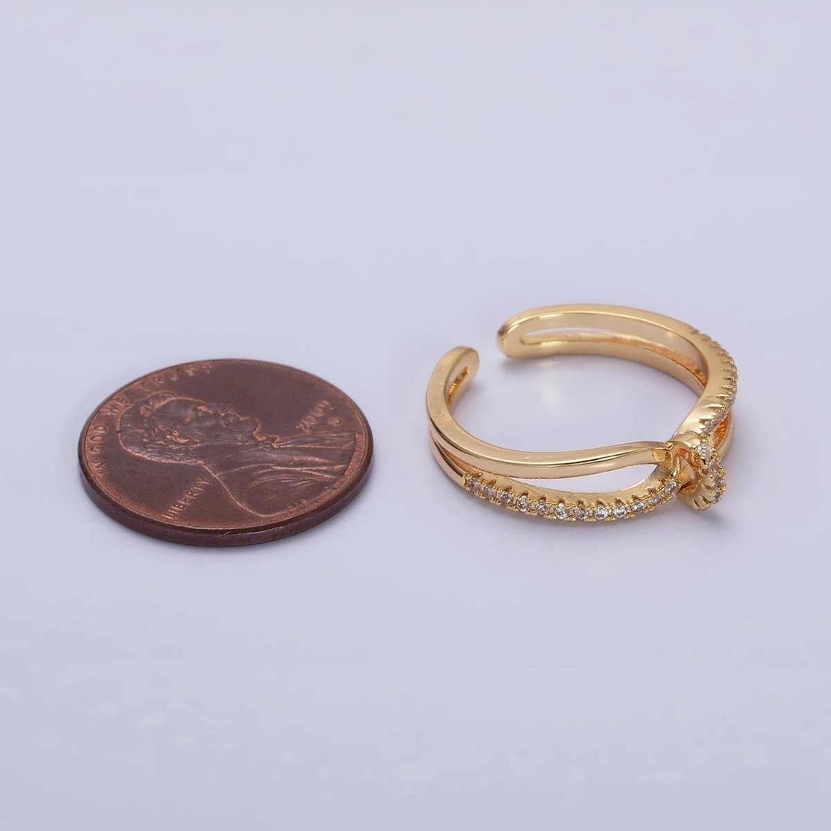 16K Gold Filled Mirco Paved Knot Double Band Ring in Gold &amp; Silver | O-1629 O-1630