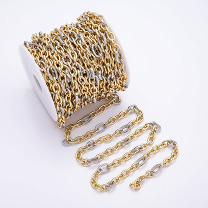 16K Gold Filled Mixed Metal Micro Paved CZ Cable Unfinished Chain by Yard | Roll-01873