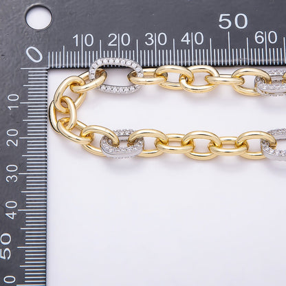 16K Gold Filled Mixed Metal Micro Paved CZ Cable Unfinished Chain by Yard | Roll-01873