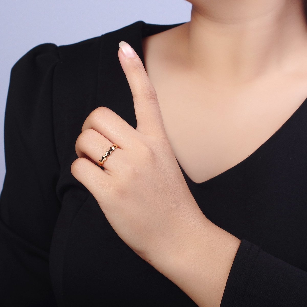 16K Gold Filled Molten Drop Geometric Sideway Minimalist Ring in Gold &amp; Silver | O-643 R-164