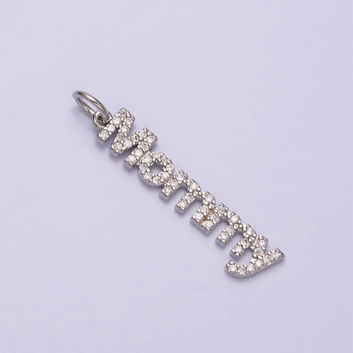 16K Gold Filled "Mommy" Script Micro Paved CZ Add-On Charm in Gold &amp; Silver | AC1369 AC1370