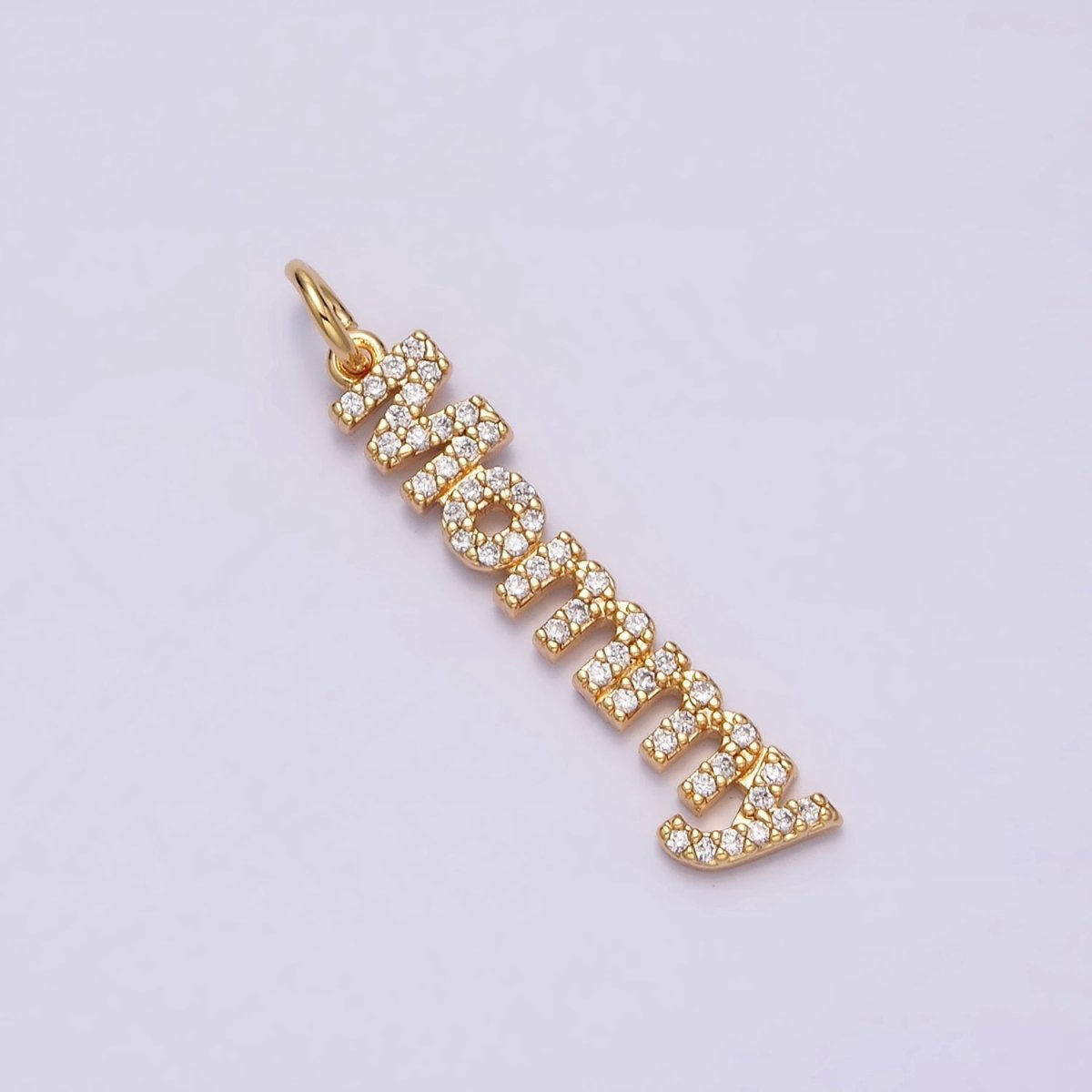 16K Gold Filled "Mommy" Script Micro Paved CZ Add-On Charm in Gold &amp; Silver | AC1369 AC1370